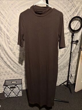 GAP Dark Brown Mock Neck Midi Dress xl